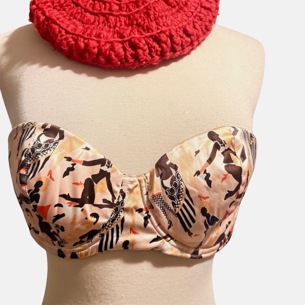 Y2K Princess Tam Tam French Print‎ Silk Strapless Bra, 80C/36C, Made in France